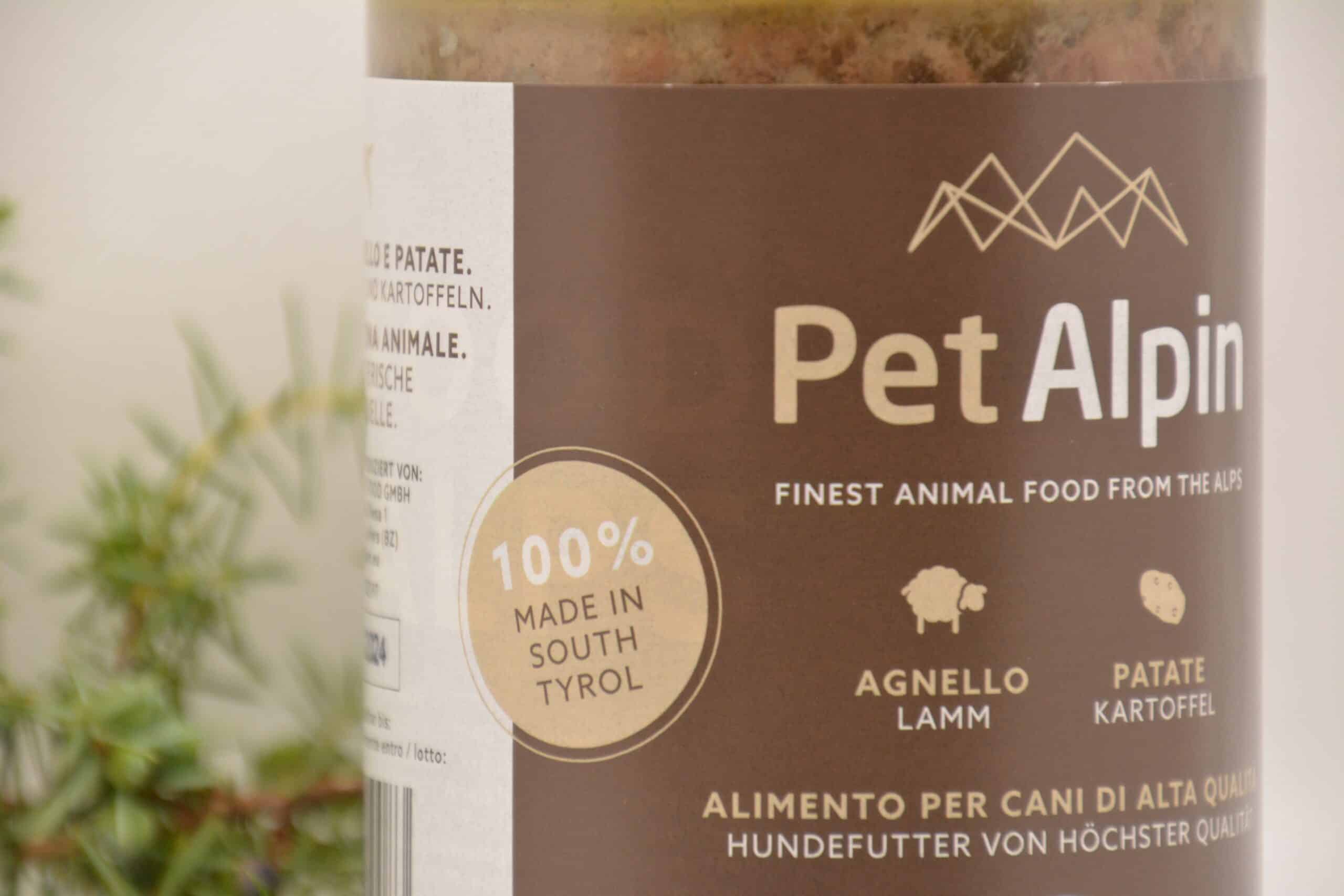 Lamm Hund Etikett PetAlpin Südtirol Nassfutter
