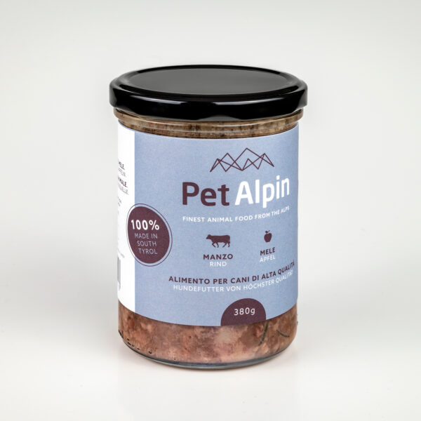 PetAlpin - Nassfutter für Hunde mit Rind und Apfel - 380g
