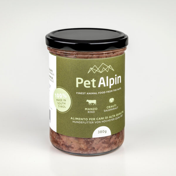 PetAlpin - Nassfutter für Hunde mit Rind und Sauerkraut - 380g